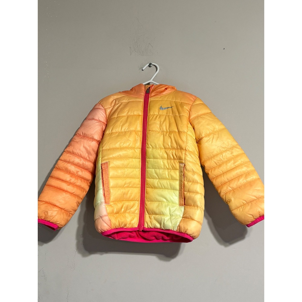 Nike Toddler Girls Ombre Puffer Jacket Orange Yellow Just Do It Hooded Coat 3T